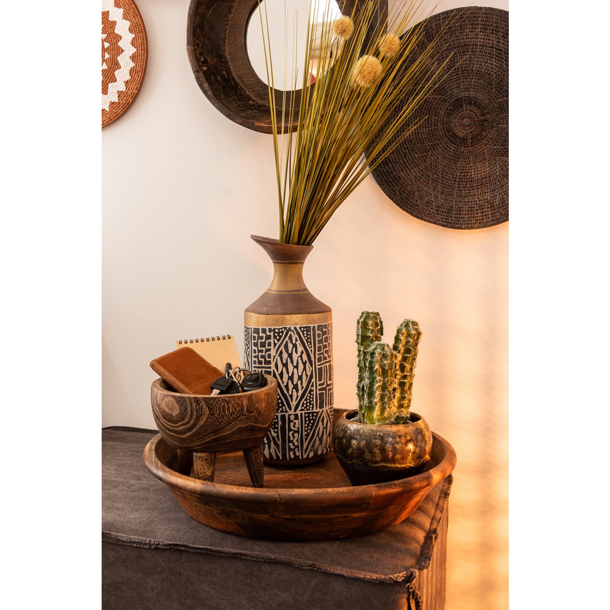 J-Line spiegel Rond Komvorm - hout - bruin - Ø 35 cm