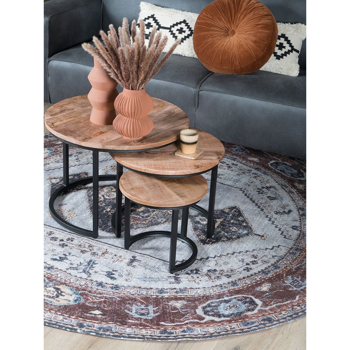 Salontafel Set van 3 – Industriële Salontafelset Erjan – Mangohout