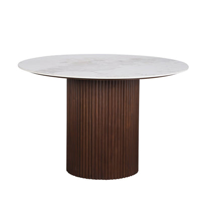 Urban Chique Ronde Tafel Keramiek Marmer / Walnoot Fineer