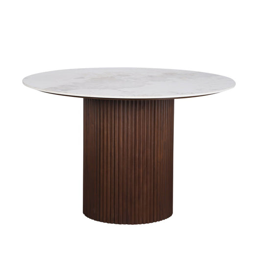 Urban Chique Ronde Tafel Keramiek Marmer / Walnoot Fineer