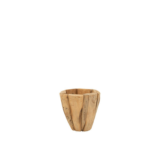 J-Line bloempot Jack Teak - hout - naturel - small - Ø 30 cm