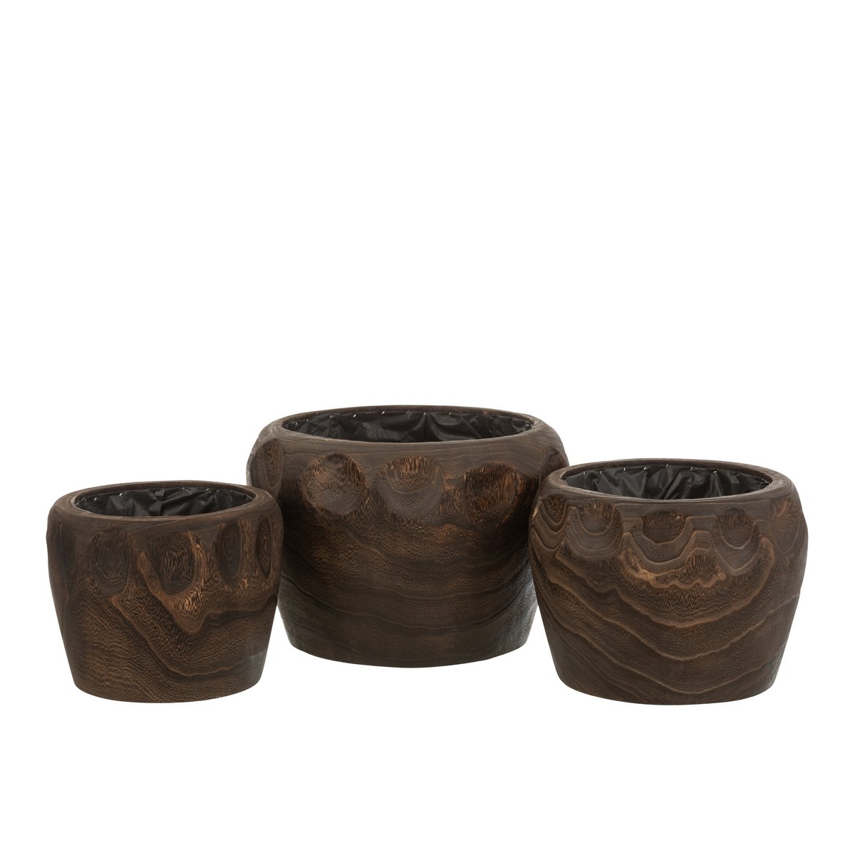J-Line bloempot Thibo - hout/kunststof - donkerbruin - large - Ø 35 cm