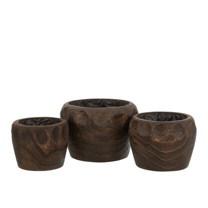 J-Line bloempot Thibo - hout/kunststof - donkerbruin - large - Ø 35 cm
