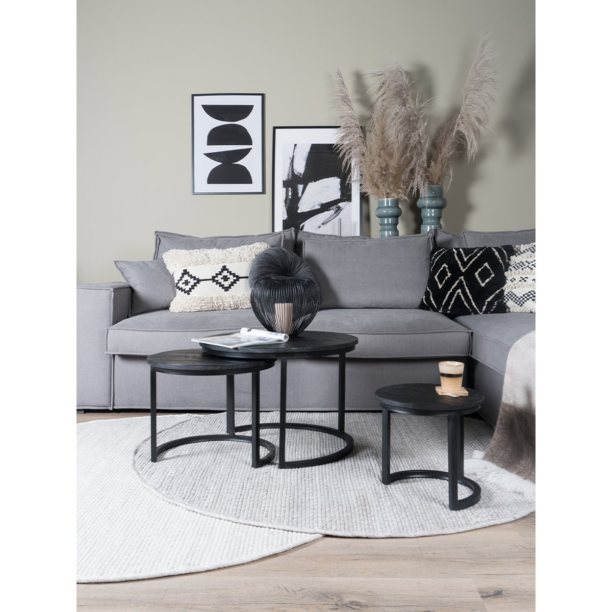 Salontafel Set van 3 – Industriële Salontafelset Erjan – Zwart blad