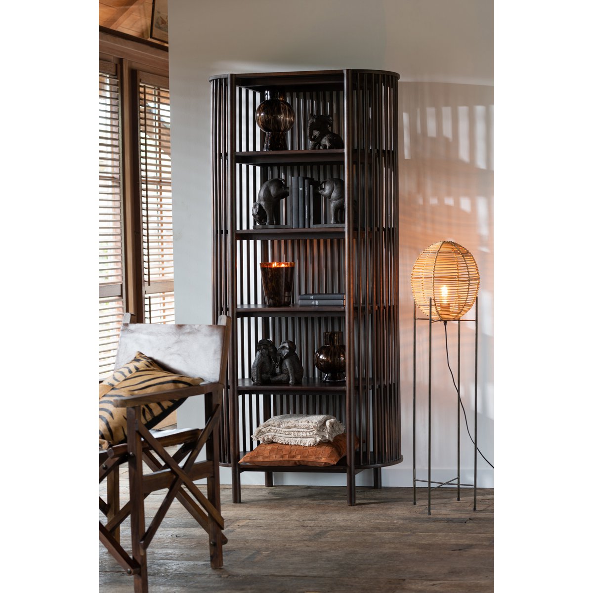 J-Line Rek Conie 5 Planken Mango Hout Donker Bruin