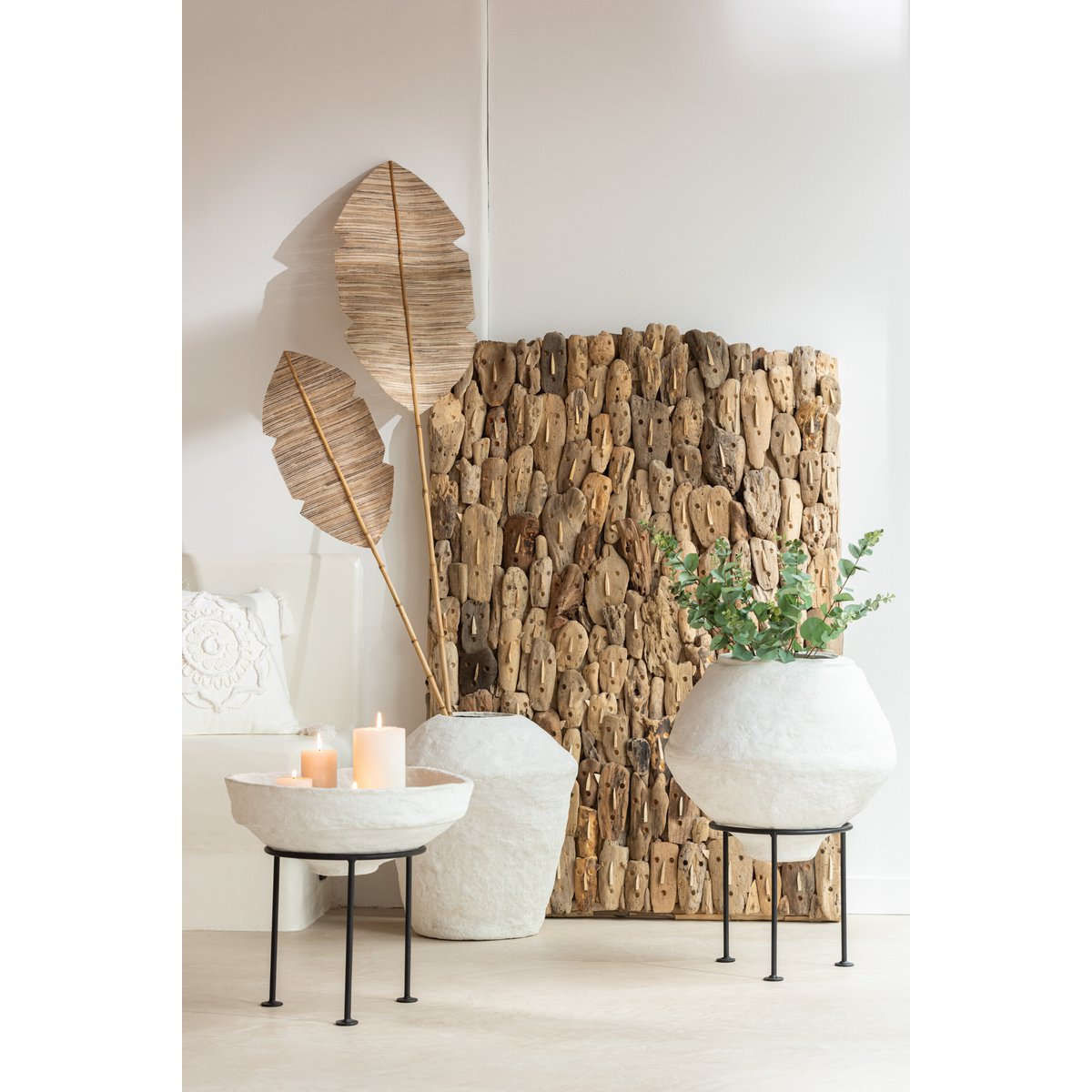 J-Line vaas Large Chad - papier mache/karton - wit - 68 cm hoog