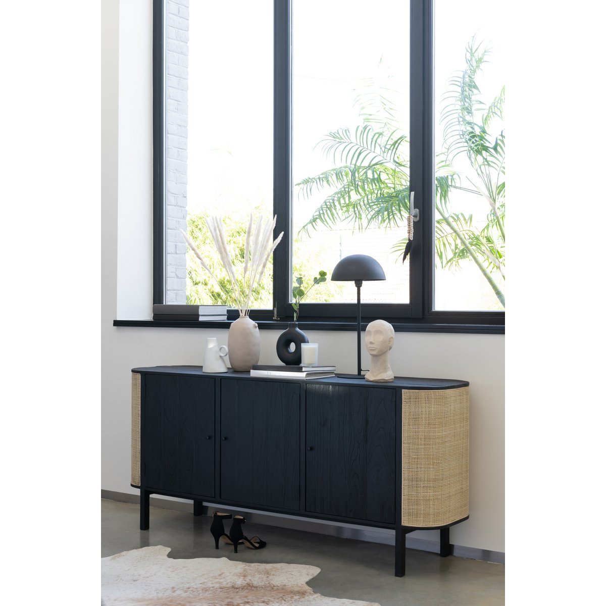 J-Line Molly Rotan kast - 3 deuren - hout - zwart