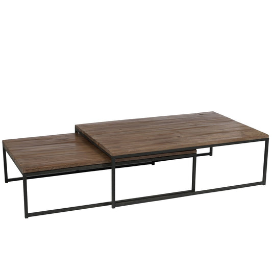 J-Line salontafel - hout/metaal - bruin/zwart - 2 stuks